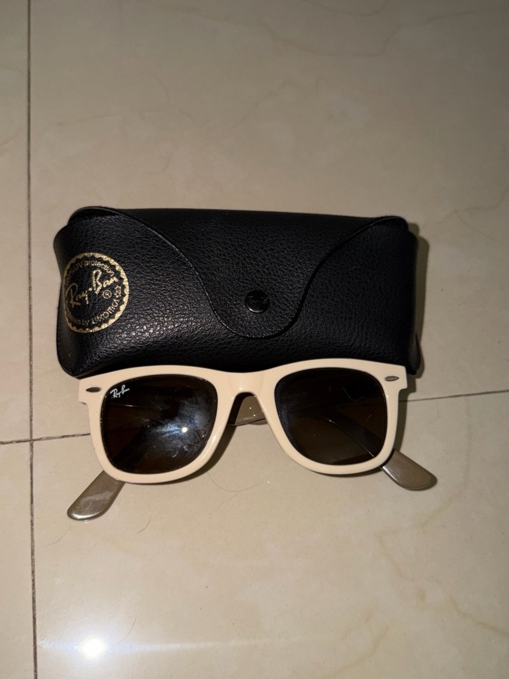 Ray-Ban Men's Cream Frame Sunglasses with Brown Lenses